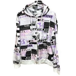 Hearts Collective Newspaper Print Womens Hoodie Sweatshirt XL